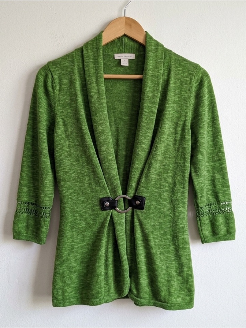 Soft Surroundings Green "Cachet" Linen Blend Buckle Front Cardigan Sweater - S